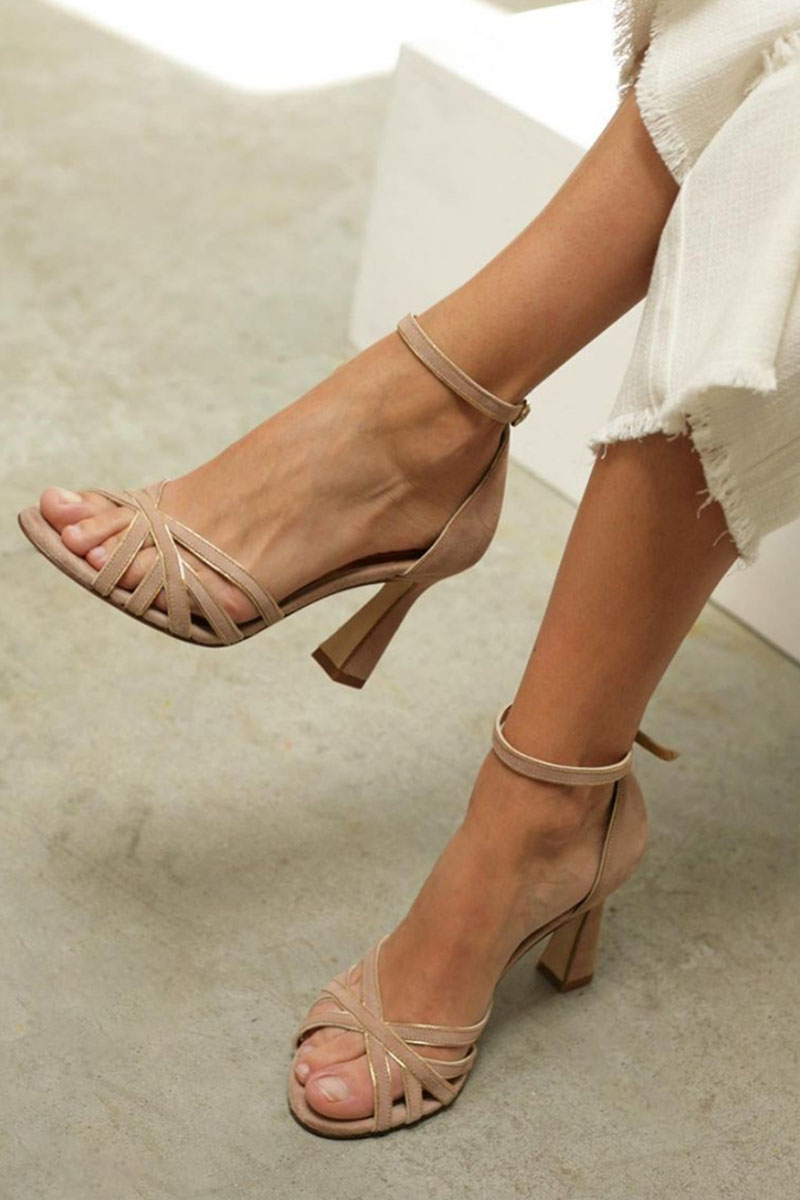 Marona™ | Patchwork sandals with round toe and slim heel
