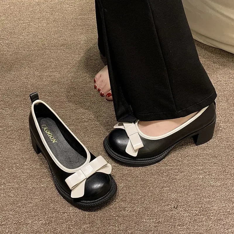 Pumps Chunky Heels with Bow