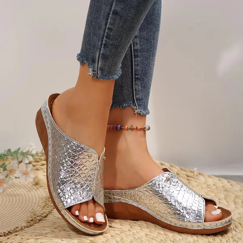 Croco Design Wedge Slippers