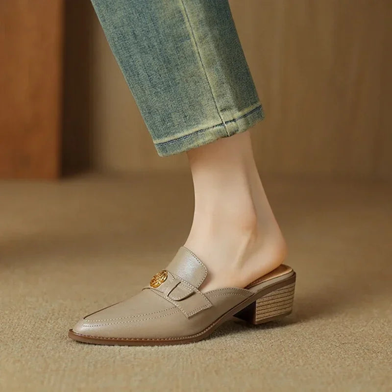 Chunky Heel Pointed Toe Loafers