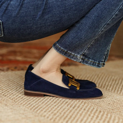 Retro Metal Buckle Loafers