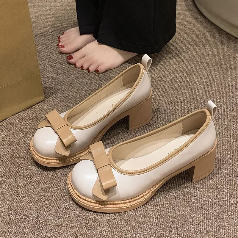 Pumps Chunky Heels with Bow