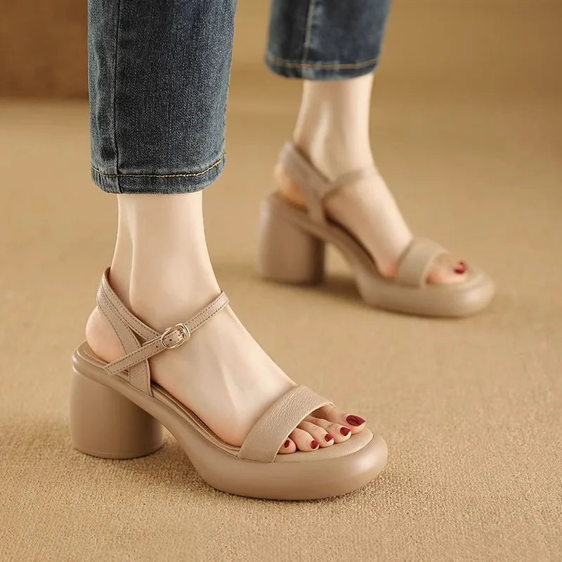 High Heel Leather Sandals