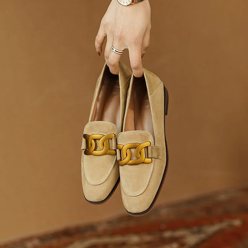 Retro Metal Buckle Loafers