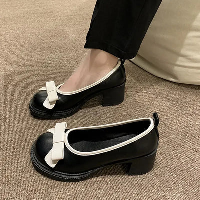 Pumps Chunky Heels with Bow