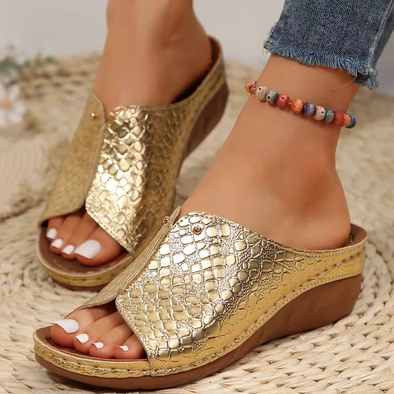Croco Design Wedge Slippers