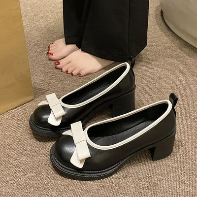 Pumps Chunky Heels with Bow