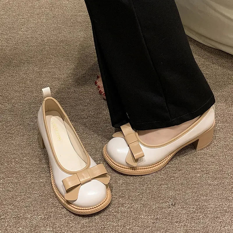 Pumps Chunky Heels with Bow