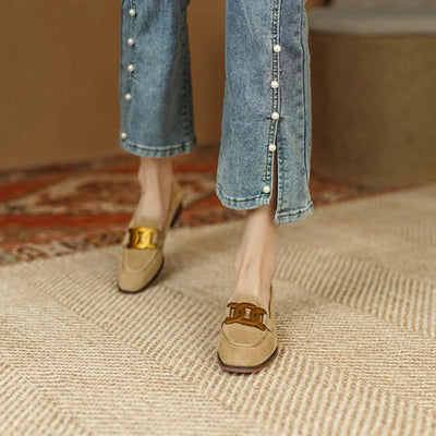 Retro Metal Buckle Loafers