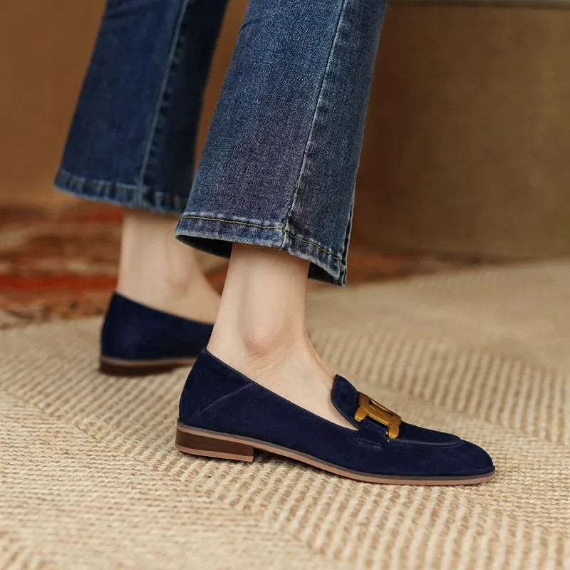 Retro Metal Buckle Loafers
