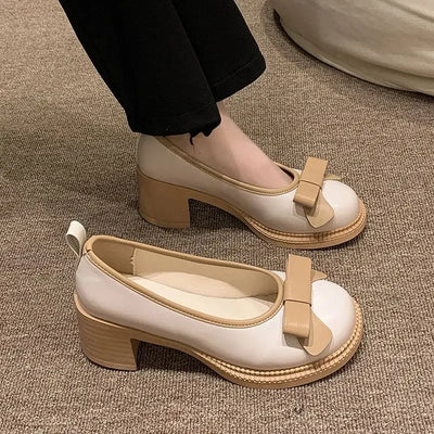 Pumps Chunky Heels with Bow