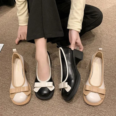 Pumps Chunky Heels with Bow