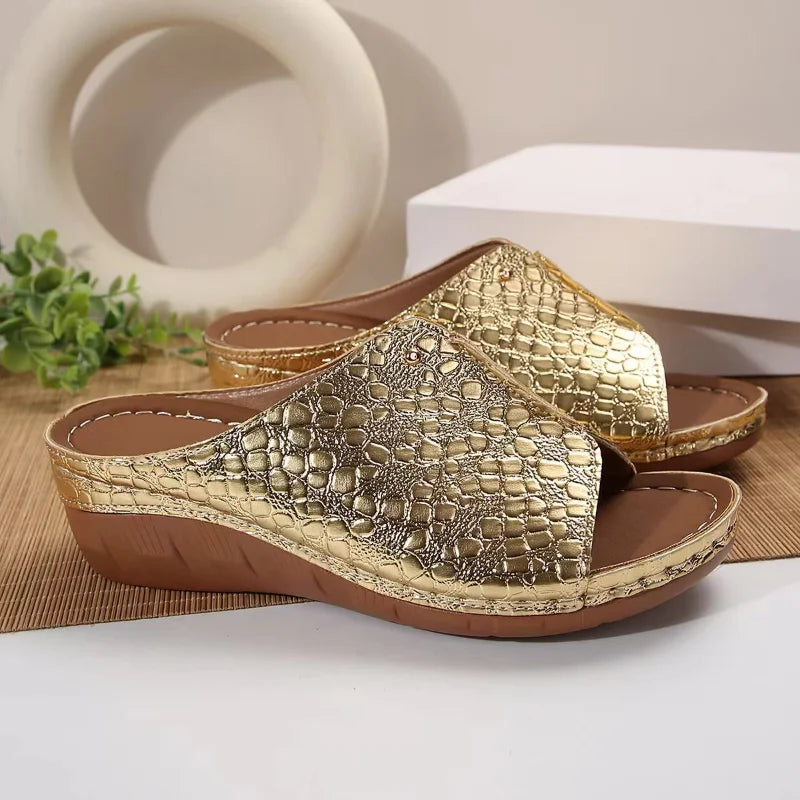 Croco Design Wedge Slippers