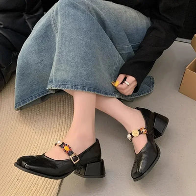 Block Heel Square Toe Mary Janes