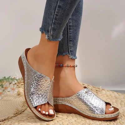 Croco Design Wedge Slippers