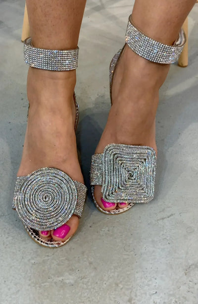 Linzey Asymmetrical low sandals with sparkling rhinestones