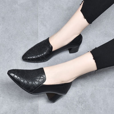Elody Soft Leather Pumps with Embroidery