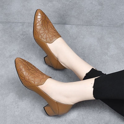 Elody Soft Leather Pumps with Embroidery