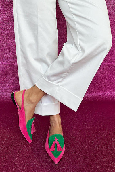 Rosaa™ | Colourful ballet flats with fringes and decorative ankle strap